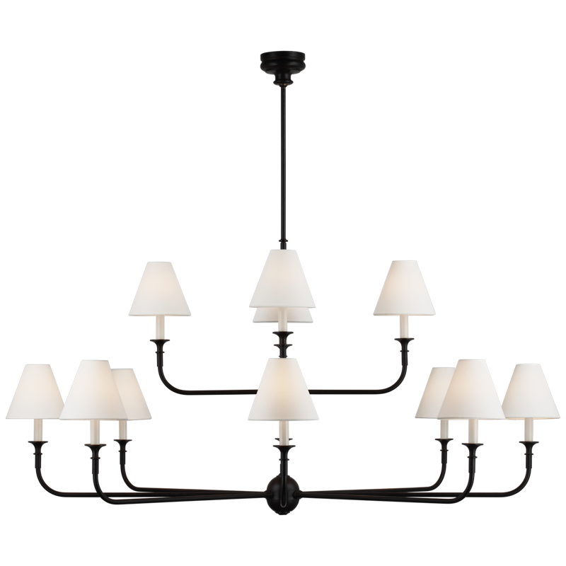 #Finish_Aged Iron and Ebonized Oak with Linen Shades