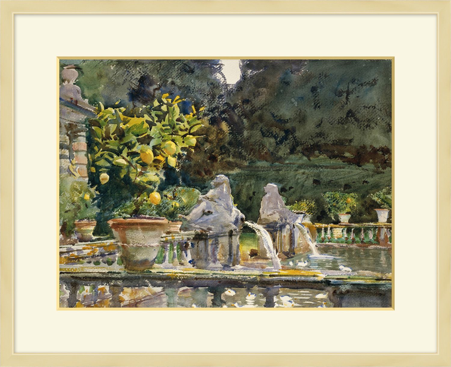 Garden Fountain Watercolor