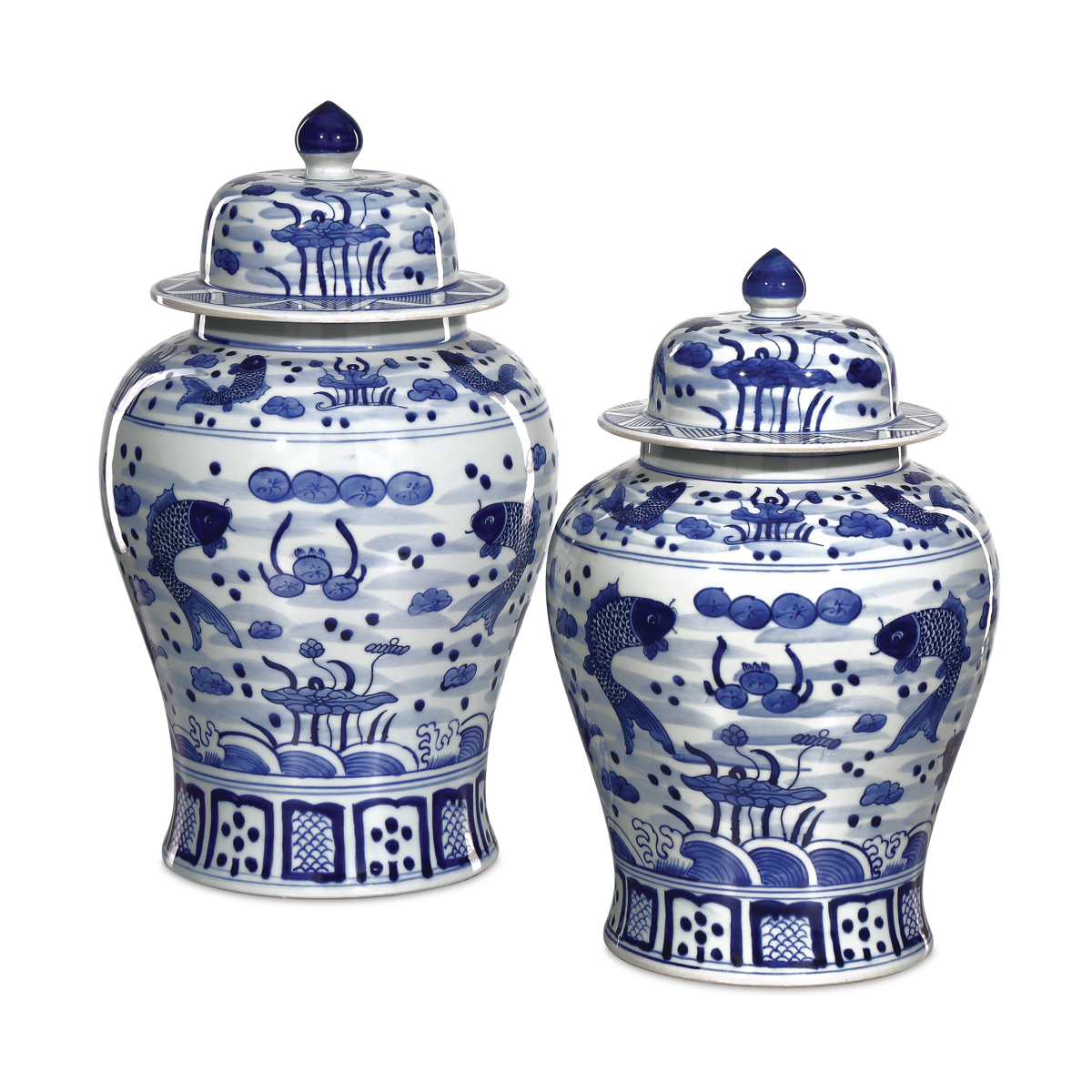 South Sea Blue & White Medium Temple Jars